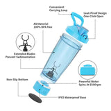 NNEDSZ Blue Portable Electric Shaker Bottle with LED Light, 550ml Sports Protein Mixer Cup for Gym and Travel