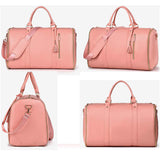 NNEDSZ Pink  PU Leather Foldable Garment Bag, Women's Travel Duffel with Suit Carrier, Multi-Function Storage