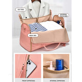 NNEDSZ Pink  PU Leather Foldable Garment Bag, Women's Travel Duffel with Suit Carrier, Multi-Function Storage