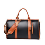NNEDSZ Black And Brown  PU Leather Foldable Garment Bag, Women's Travel Duffel with Suit Carrier, Multi-Function Storage