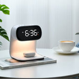 NNEDSZ Smart Bedside Night Light with Alarm Clock & Wireless Charging, Multifunctional LED Desk Lamp