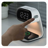 NNEDSZ Smart Bedside Night Light with Alarm Clock & Wireless Charging, Multifunctional LED Desk Lamp