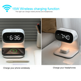 NNEDSZ Smart Bedside Night Light with Alarm Clock & Wireless Charging, Multifunctional LED Desk Lamp