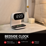 NNEDSZ Smart Bedside Night Light with Alarm Clock & Wireless Charging, Multifunctional LED Desk Lamp