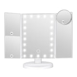 NNEDSZ White Tri-Fold Lighted Makeup Mirror, 22 LED Vanity Mirror with 1X/2X/3X/10X Magnification, Portable Cosmetic Mirror