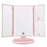 NNEDSZ Pink Tri-Fold Lighted Makeup Mirror, 22 LED Vanity Mirror with 1X/2X/3X/10X Magnification, Portable Cosmetic Mirror