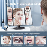 NNEDSZ Pink Tri-Fold Lighted Makeup Mirror, 22 LED Vanity Mirror with 1X/2X/3X/10X Magnification, Portable Cosmetic Mirror