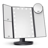 NNEDSZ Pink Tri-Fold Lighted Makeup Mirror, 22 LED Vanity Mirror with 1X/2X/3X/10X Magnification, Portable Cosmetic Mirror