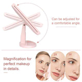 NNEDSZ Pink Tri-Fold Lighted Makeup Mirror, 22 LED Vanity Mirror with 1X/2X/3X/10X Magnification, Portable Cosmetic Mirror