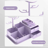 NNEDSZ Purple LED Vanity Mirror with Storage, Rotating Makeup Mirror, USB Rechargeable Desktop Organizer