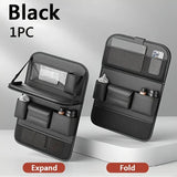NNEDSZ Black Car Seat Back Organizer with Foldable Tray, Leather Backseat Storage Bag, Multi-Pocket Vehicle Organizer