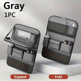 NNEDSZ Grey Car Seat Back Organizer with Foldable Tray, Leather Backseat Storage Bag, Multi-Pocket Vehicle Organizer