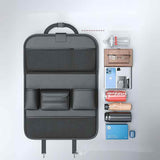 NNEDSZ Grey Car Seat Back Organizer with Foldable Tray, Leather Backseat Storage Bag, Multi-Pocket Vehicle Organizer