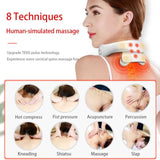NNEDSZ White Portable Electric Neck Massager – Intelligent Pulse Therapy with Heat and 4 Massage Heads
