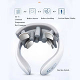 NNEDSZ White Portable Electric Neck Massager – Intelligent Pulse Therapy with Heat and 4 Massage Heads