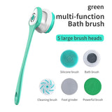 NNEDSZ Green Electric Bath Brush & Multi-Functional Massager - Long Handle Waterproof Body Cleansing Tool