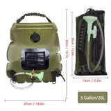 NNEDSZ Black Portable Solar Camping Shower Bag, Foldable 20L Outdoor Water Storage Bag with Temperature Display for Easy Use