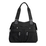 NNEDSZ Black Stylish Nylon Large Capacity Tote Bag for Work and Commute | Multi-Pocket Shoulder Bag | Fashionable Canvas Bag