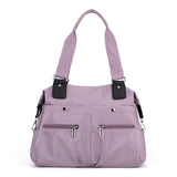 NNEDSZ Purple Stylish Nylon Large Capacity Tote Bag for Work and Commute | Multi-Pocket Shoulder Bag | Fashionable Canvas Bag