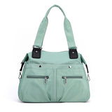 NNEDSZ Light Green Stylish Nylon Large Capacity Tote Bag for Work and Commute | Multi-Pocket Shoulder Bag | Fashionable Canvas Bag