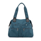 NNEDSZ Dark Blue Stylish Nylon Large Capacity Tote Bag for Work and Commute | Multi-Pocket Shoulder Bag | Fashionable Canvas Bag