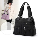 NNEDSZ Dark Blue Stylish Nylon Large Capacity Tote Bag for Work and Commute | Multi-Pocket Shoulder Bag | Fashionable Canvas Bag