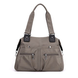 NNEDSZ Brown Stylish Nylon Large Capacity Tote Bag for Work and Commute | Multi-Pocket Shoulder Bag | Fashionable Canvas Bag