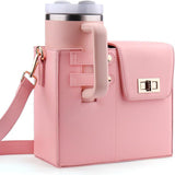 NNEDSZ Pink Portable Beverage Bottle Cup Holder Bag | Trendy Crossbody Design for Daily Commute（No water cup）