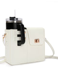 NNEDSZ White Portable Beverage Bottle Cup Holder Bag | Trendy Crossbody Design for Daily Commute（No water cup）
