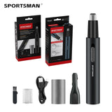 NNEDSZ Black Electric Nose Hair Trimmer with Sideburn Cutter - Portable USB Rechargeable Grooming Kit