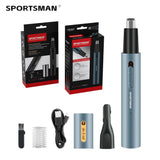 NNEDSZ Light Blue Electric Nose Hair Trimmer with Sideburn Cutter - Portable USB Rechargeable Grooming Kit