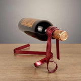 NNEDSZ Red Modern Ribbon Wine Bottle Holder - Creative Floating Wine Rack for Home and Bar Décor