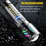 NNEDSZ LED Rechargeable Laser Flashlight – Multifunctional Type-C Strong Light Torch with Adjustable Zoom