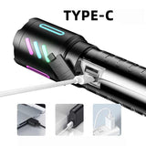 NNEDSZ LED Rechargeable Laser Flashlight – Multifunctional Type-C Strong Light Torch with Adjustable Zoom