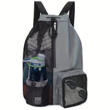 NNEDSZ Grey Mesh Drawstring Swim Backpack with Wet Pocket - Lightweight Beach, Gym, Outdoor Sports Bag - 245g