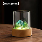 NNEDSZ Blue-green Glass Mountain Ambient Night Light – USB Rechargeable Touch Control Bedside Lamp – Adjustable 3-Color Light