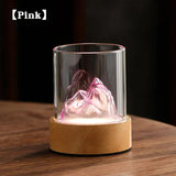 NNEDSZ Pink Glass Mountain Ambient Night Light - USB Rechargeable Touch Control Bedside Lamp - Adjustable 3-Color Light