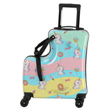 NNEDSZ Blue Kids Ride-On Luggage - 20-Inch Cartoon Travel Suitcase with Footrest, Durable Rolling Carry-On for Children