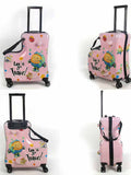 NNEDSZ Pink Kids Ride-On Luggage - 20-Inch Cartoon Travel Suitcase with Footrest, Durable Rolling Carry-On for Children