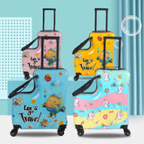 NNEDSZ Pink Kids Ride-On Luggage - 20-Inch Cartoon Travel Suitcase with Footrest, Durable Rolling Carry-On for Children