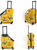 NNEDSZ Yellow Kids Ride-On Luggage - 20-Inch Cartoon Travel Suitcase with Footrest, Durable Rolling Carry-On for Children