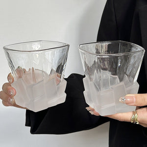 NNEDSZ 4 Pcs Frosted Ice Cube Glass – Creative Whiskey Glass, Premium Textured Tumbler, 300ml Capacity for Home Bars