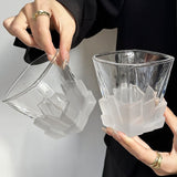 NNEDSZ 4 Pcs Black Frosted Ice Cube Glass - Creative Whiskey Glass, Premium Textured Tumbler, 300ml Capacity for Home Bars