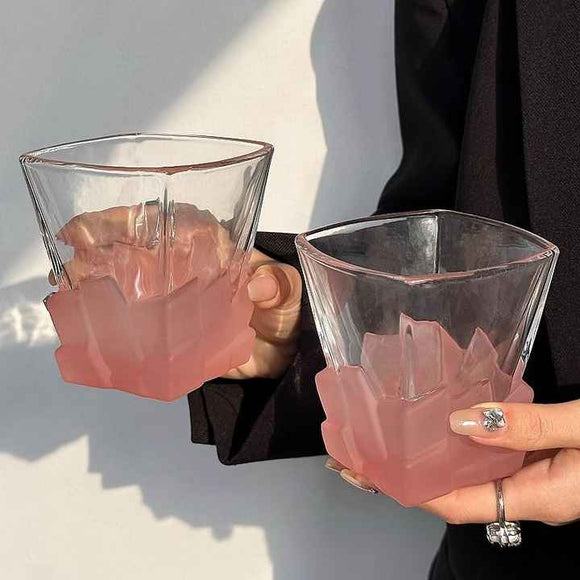 NNEDSZ 4 Pcs Pink Frosted Ice Cube Glass - Creative Whiskey Glass, Premium Textured Tumbler, 300ml Capacity for Home Bars