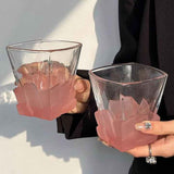 NNEDSZ 4 Pcs Pink Frosted Ice Cube Glass - Creative Whiskey Glass, Premium Textured Tumbler, 300ml Capacity for Home Bars