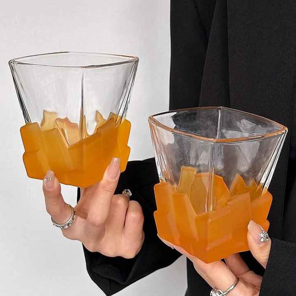 NNEDSZ 4 Pcs Orange Frosted Ice Cube Glass - Creative Whiskey Glass, Premium Textured Tumbler, 300ml Capacity for Home Bars