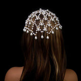 NNEDSZ Gold Bohemian Pearl Net Headband - Vintage Mesh Hair Accessory for Women | Elegant Faux Pearl Bridal Hairpiece