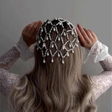 NNEDSZ Gold Bohemian Pearl Net Headband - Vintage Mesh Hair Accessory for Women | Elegant Faux Pearl Bridal Hairpiece