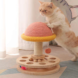 NNEDSZ Small Pink Interactive Cat Scratching Post with Ball Track - Fun Mushroom-Shaped Cat Toy for Play, Scratching, and Entertainment