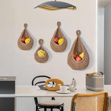 NNEDSZ Khaki 3-Piece Wall-Mounted Cotton Rope Storage Baskets – Large, Medium, and Small Hand-Woven Fruit/Vegetable/Storage Nets (Large weight 300g, Medium weight 230g, Small weight 200g)